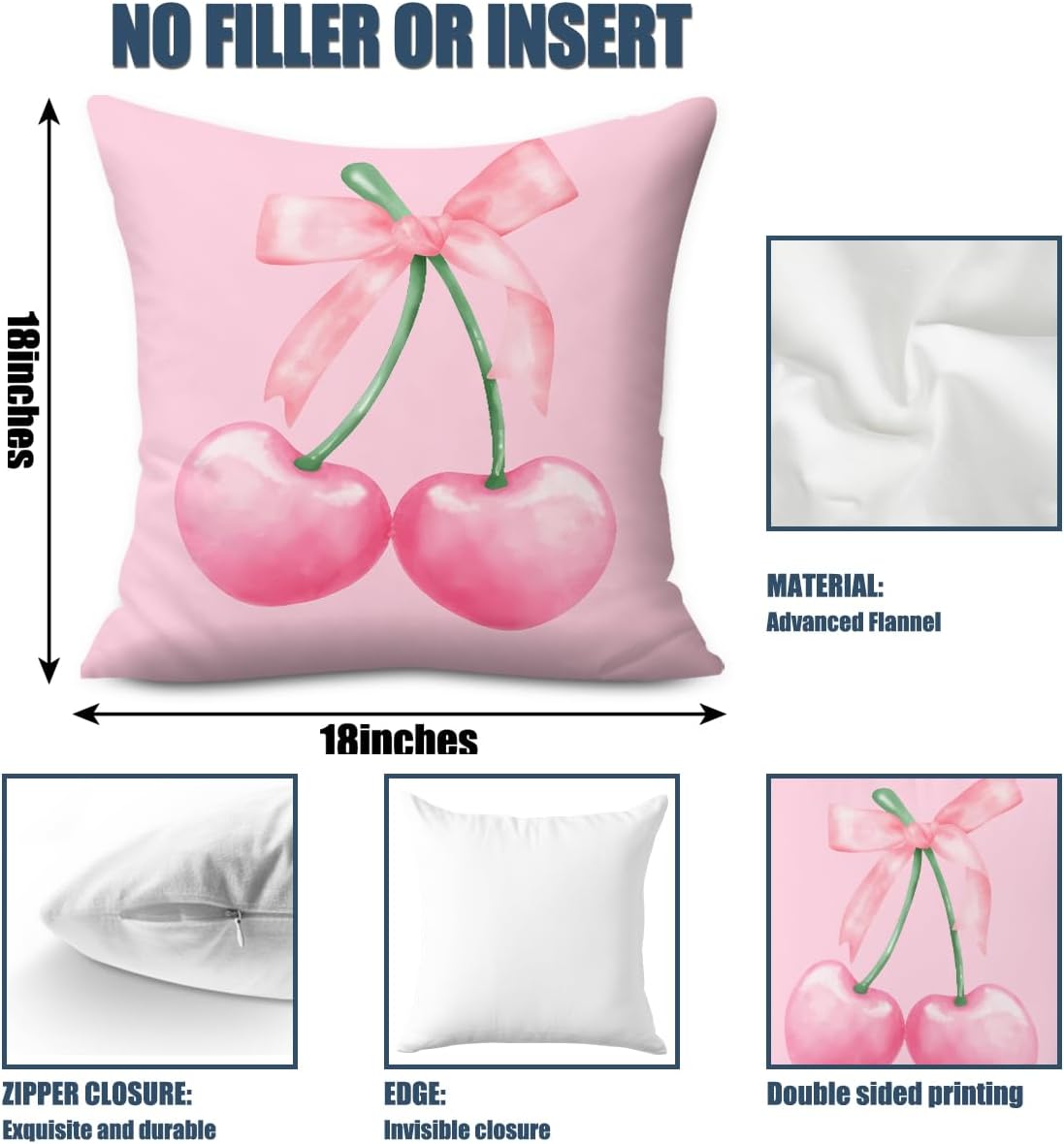 4 PCs Pink Bow Decor Pillow Covers 18x18, Coquette Bow Throw Pillow Covers