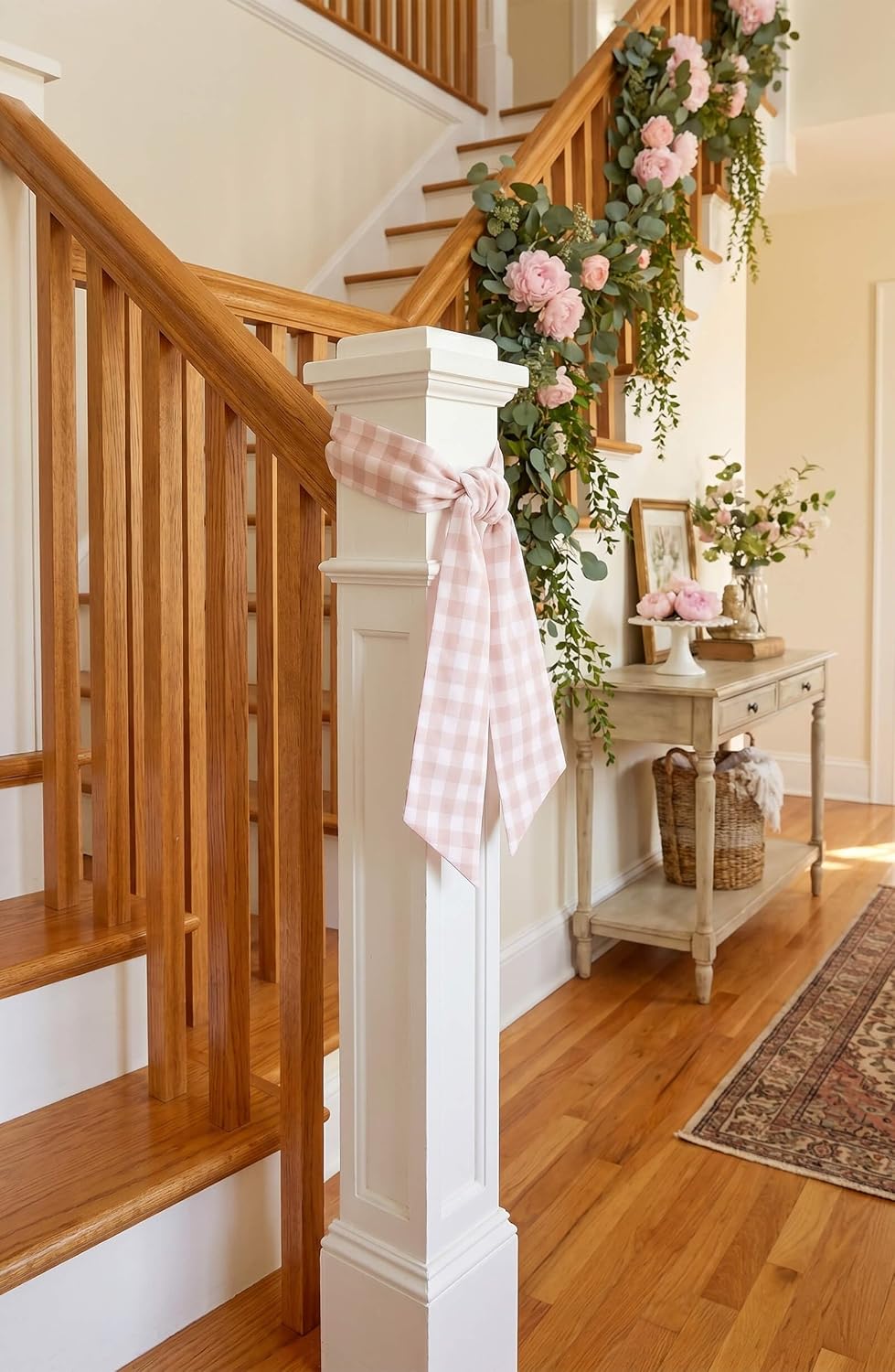 Peach Wreath Sash 2 Pack for Front Door, Spring Easter Baby Shower Gingham Buffalo Check Plaid Ribbon Bows, 5.12" x 54" Each Wedding Decor