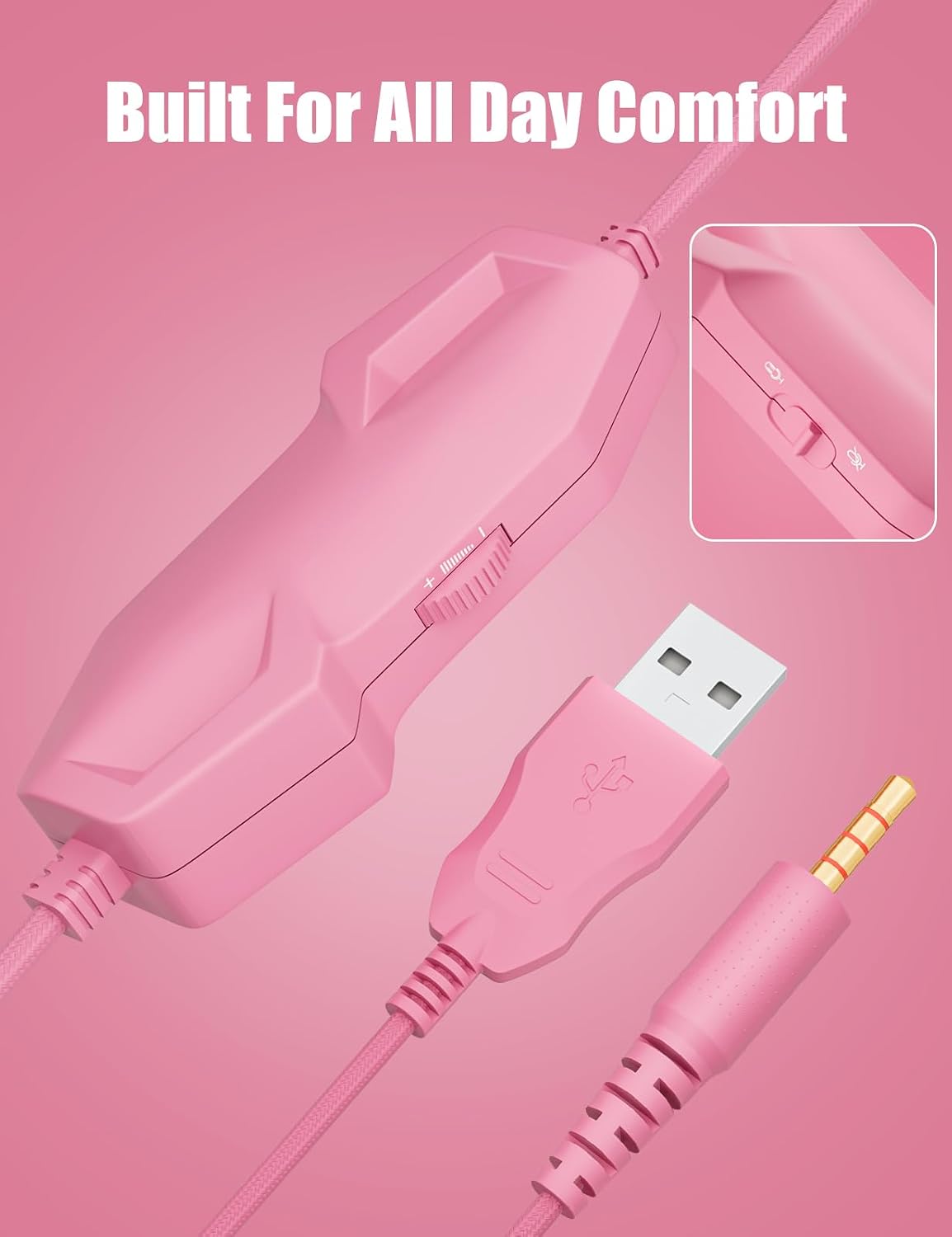 Pink Wired Gaming Headset with Detachable Cat Ears