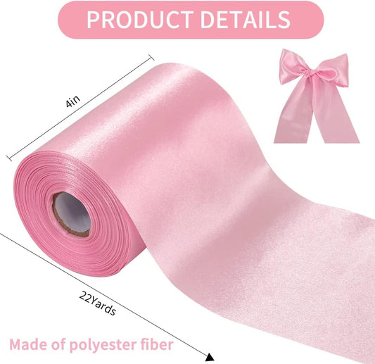 4 Inch Wide Pink Solid Satin Ribbon 22yd Fabric Large Ribbon for Cutting Ceremony Grand Opening Chair Sashes Table Hair Car Bows Floral Sewing Craft Gift Wrapping Wedding Party Decoration