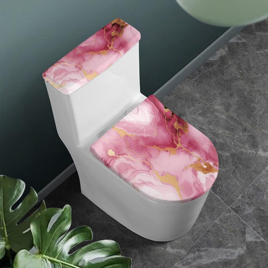 Pink Toilet Seat Cover Dust Proof Novelty Marble Toilet Tank Cover Marble Print Decor