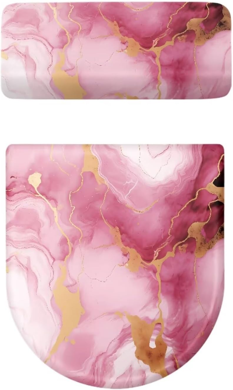 Pink Toilet Seat Cover Dust Proof Novelty Marble Toilet Tank Cover Marble Print Decor