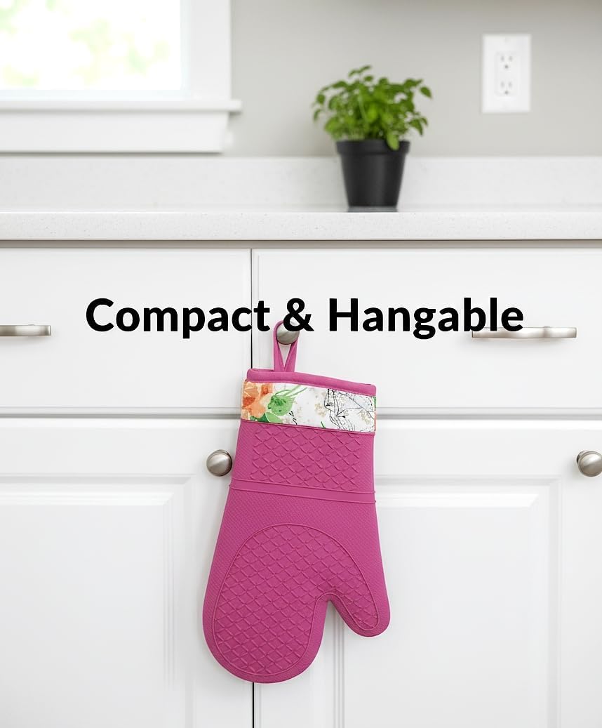 Silicone Oven Mitts, Heat Resistant Kitchen Gloves,500°F,Pink