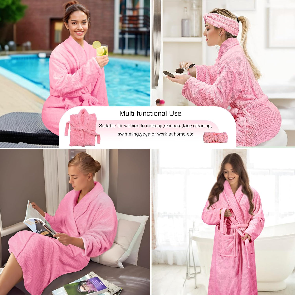 Womens Robe Premium Microfiber Bathrobe Full Length,Fluffy Cozy Warm Bathrobes