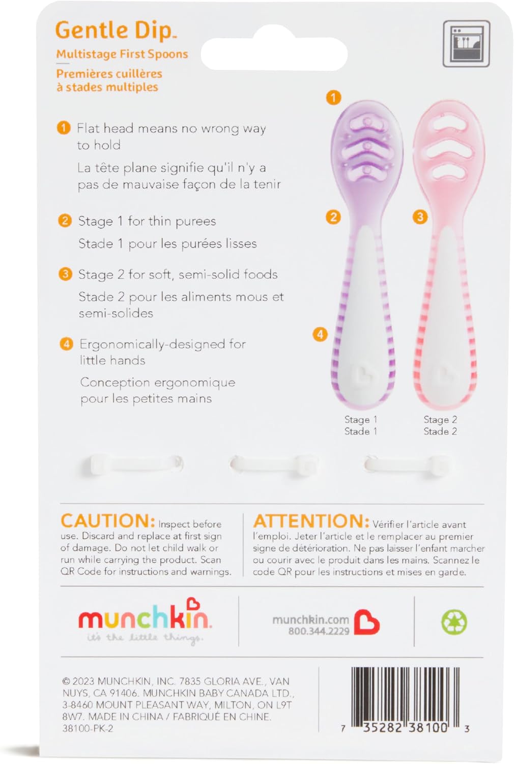 ® Gentle Dip™ Baby Spoons for Self Feeding and Baby Led Weaning, 3 Pack, Pink/Purple
