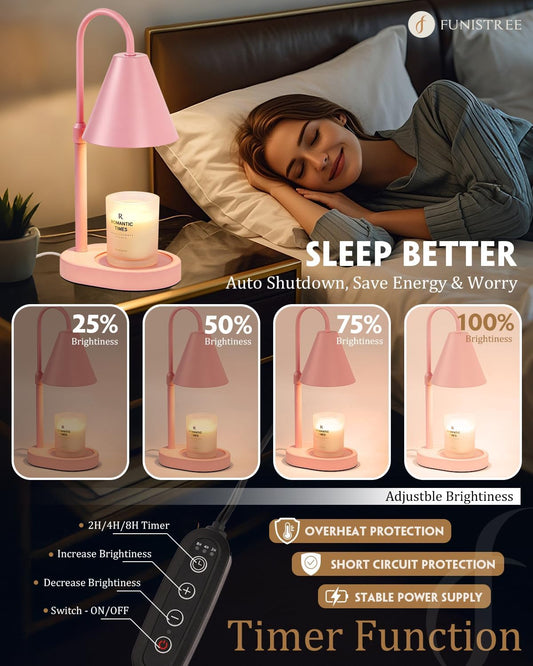 Modern Pink Candle Warmer Lamp with Timer, Dimmable Candle Lamp Warmer, Christmas Birthday Gifts for Women, Adjustable Candle Light, Anniversary Day Gifts Candle Warmer,Bedroom Home Decor