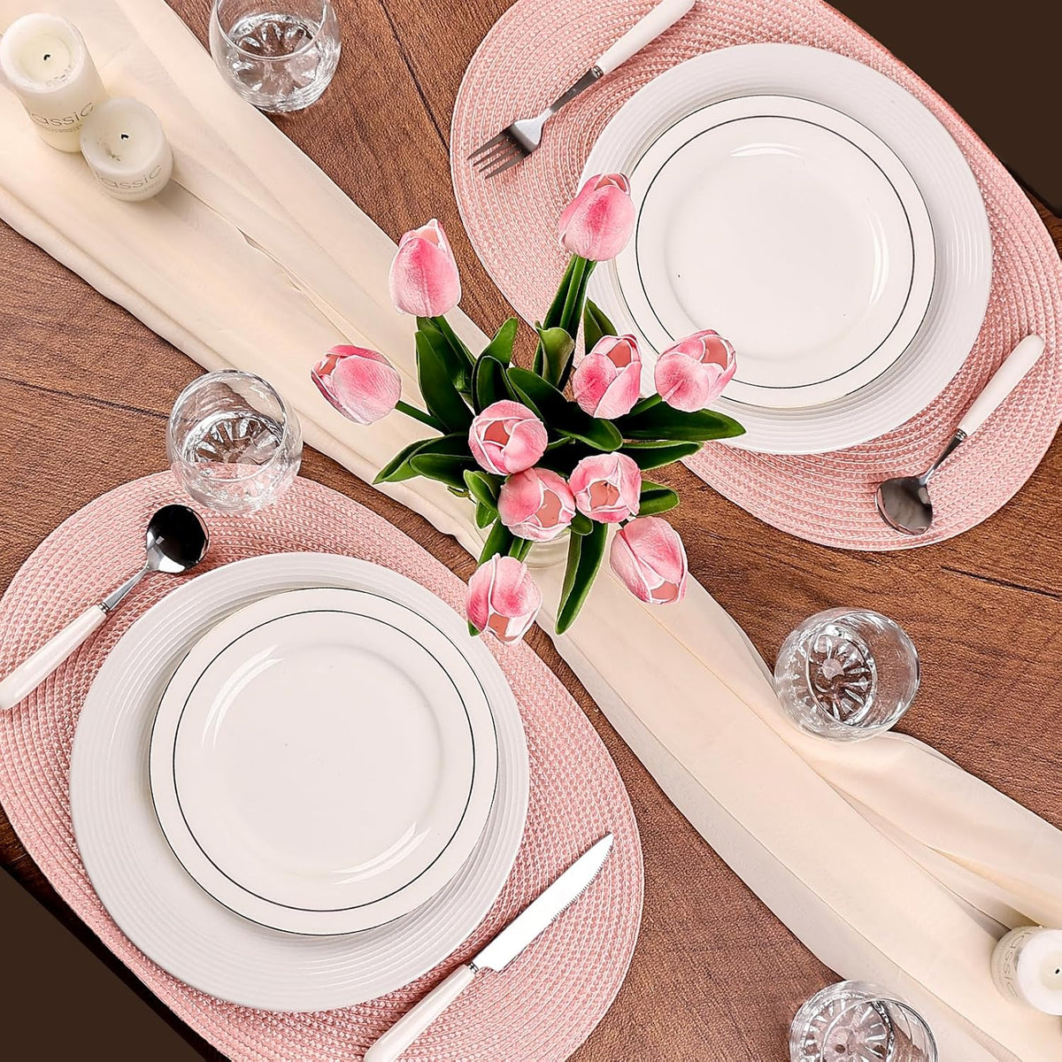 Placemats Set of 6 for Dining Table Washable Woven Non-Slip 18x12 inches Placemat Heat-Resistant Durable Table Mats for Dining Table Easy to Clean(Pink)