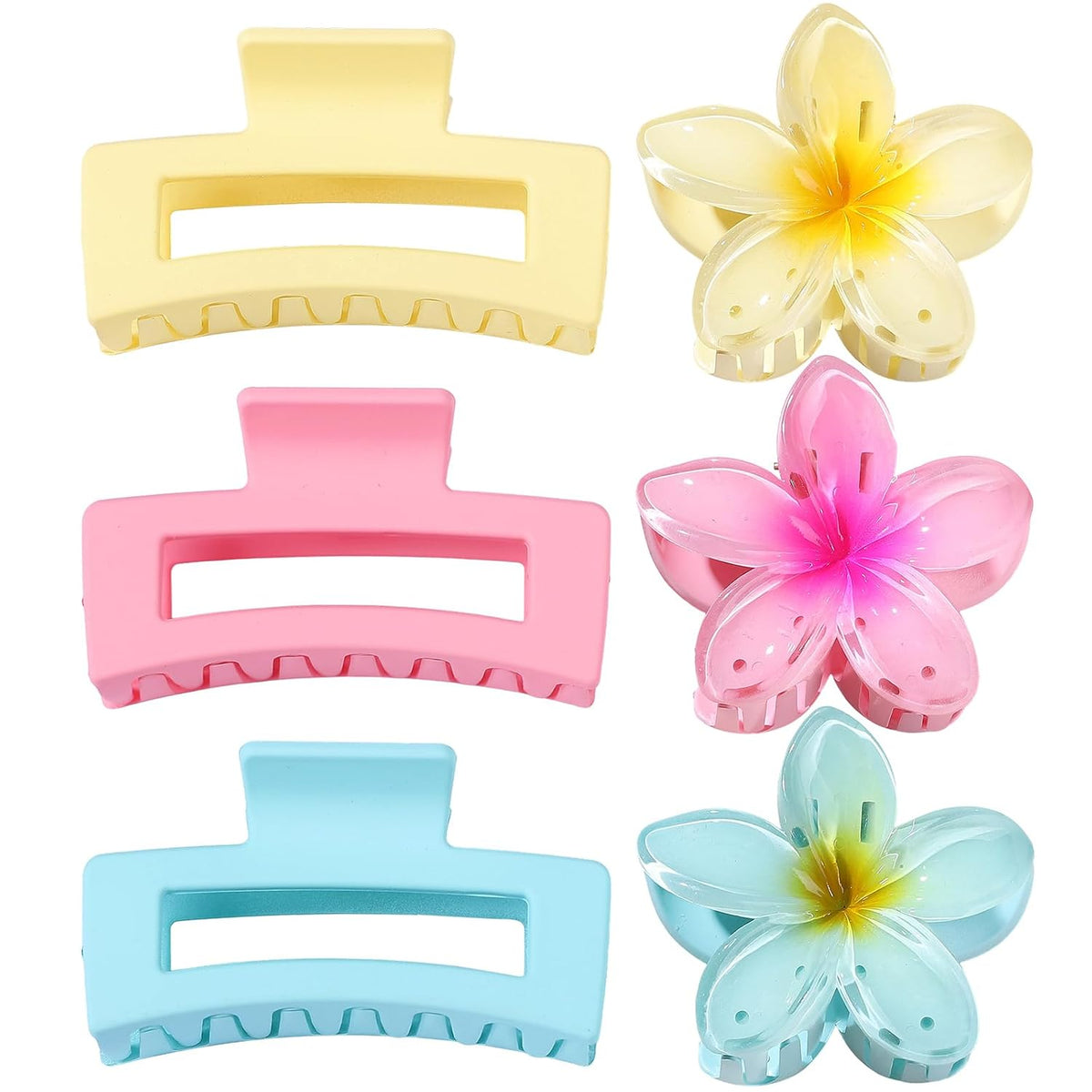 Flower Hair Clips for Women, Square Claw Clips for Girls 6 PCS - Pink