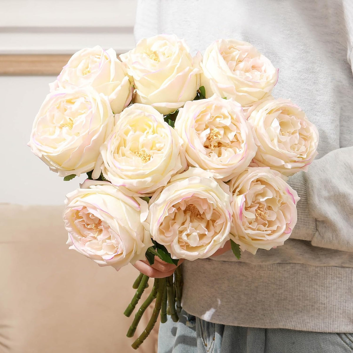 Daifunli 10pcs Peonies Artificial Realistic Touch Flowers, Flesh Pink