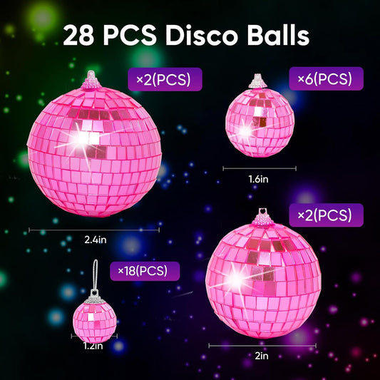 Mini Pink Disco Ball Ornaments: 28 Pack Hanging Disco Balls Decorations