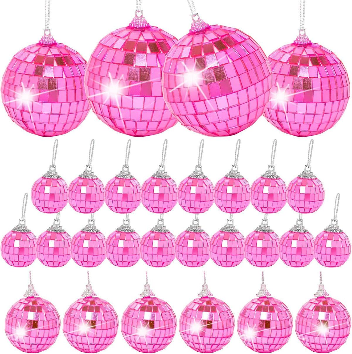 Mini Pink Disco Ball Ornaments: 28 Pack Hanging Disco Balls Decorations