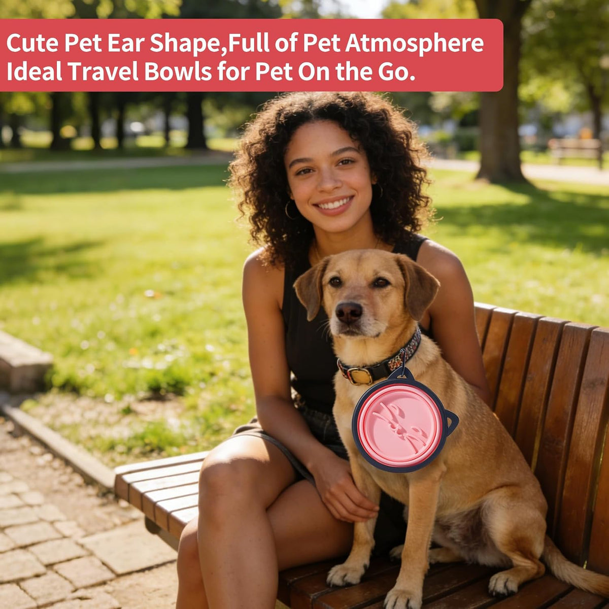 2Pack Silicone Collapsible Dog Bowls, Cute Pet Ear Shape and Cat Graphic Travel Water Bowl Full of Pet Atmosphere 25oz Portable Feeder for Small Large Dog Walking Hiking Camping (Pink and Grey)