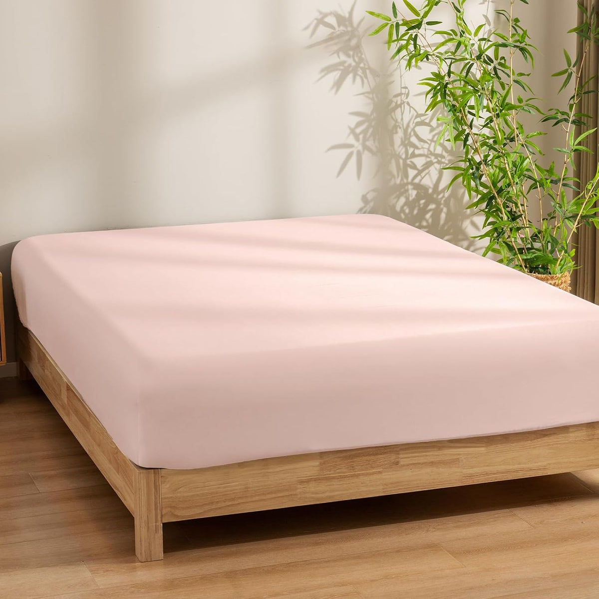 100% Rayon Derived from Bamboo Fitted Sheet Twin Size, 16" Deep Pocket,2.5cm Wider Strong Elastic Easy Fit, Breathable Silky Soft Skin-Friendly for Hot Sleeper,39"x 75",Peach Blush,No Pillowcases