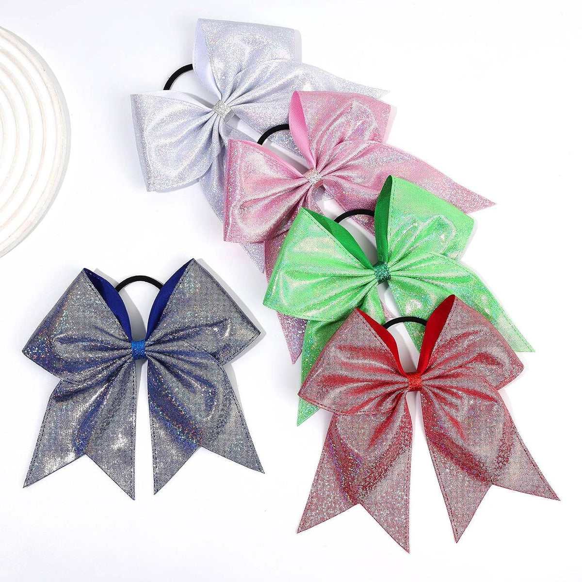 6PCS Glitter Cheer Hair Bows for Cheerleading