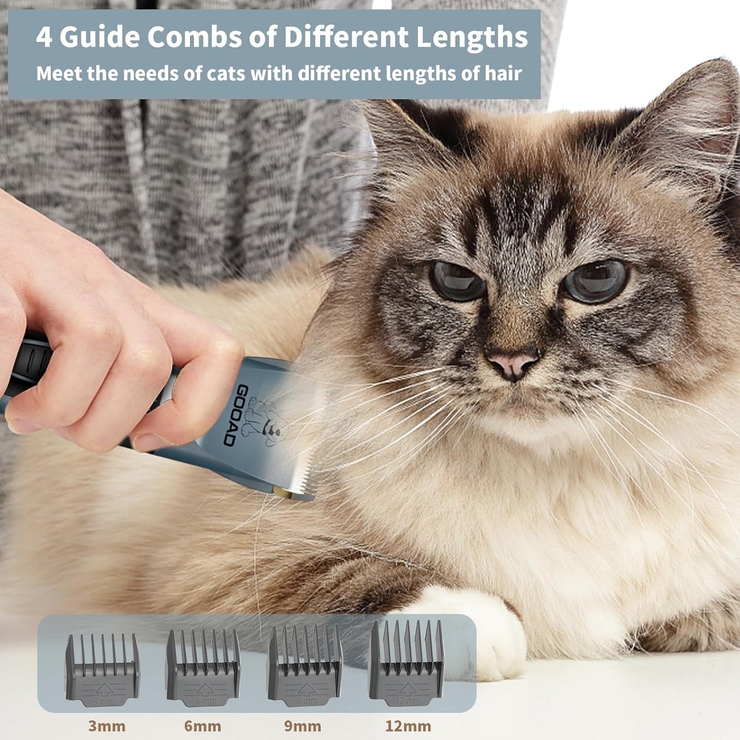 Professional Cat Clippers & Dog Grooming Kit, Cordless Low Noise Clippers for Thick & Matted Coats, Quiet Shaver Hair Trimmer with Paw Trimmer for Pets (Blue)