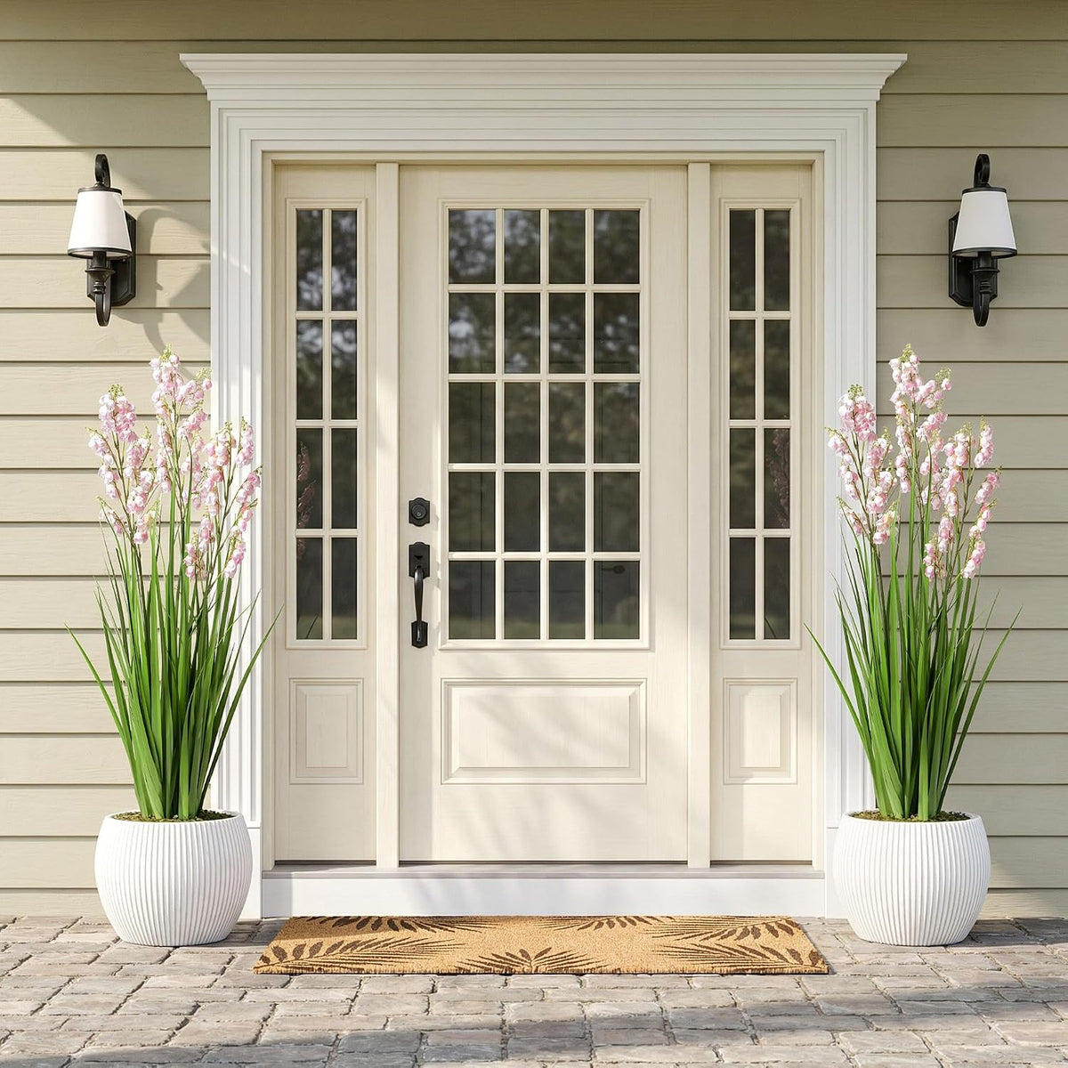 2 Pack Artificial Grass Plants with Pots 36 Inch, Pink Flower Fake Plants, Faux Grass Plants for Indoor Living Room Bedroom Office Entryway Porch Patio Outdoor Home Decor