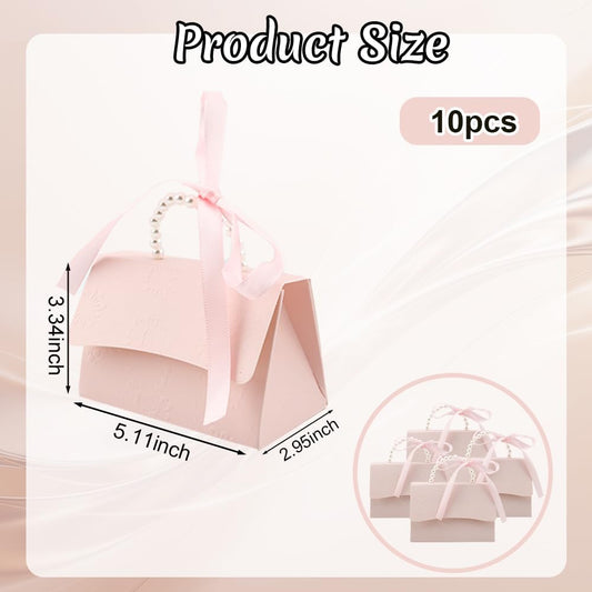 jeowicti 10Pcs Pink Large Pearl Paper Gift Boxes for Wedding Candy Gift Favors with Ribbon Ideal Decorations and Party Favor Boxes for Elegant Bridesmaid Shower Birthday and Special Occasions