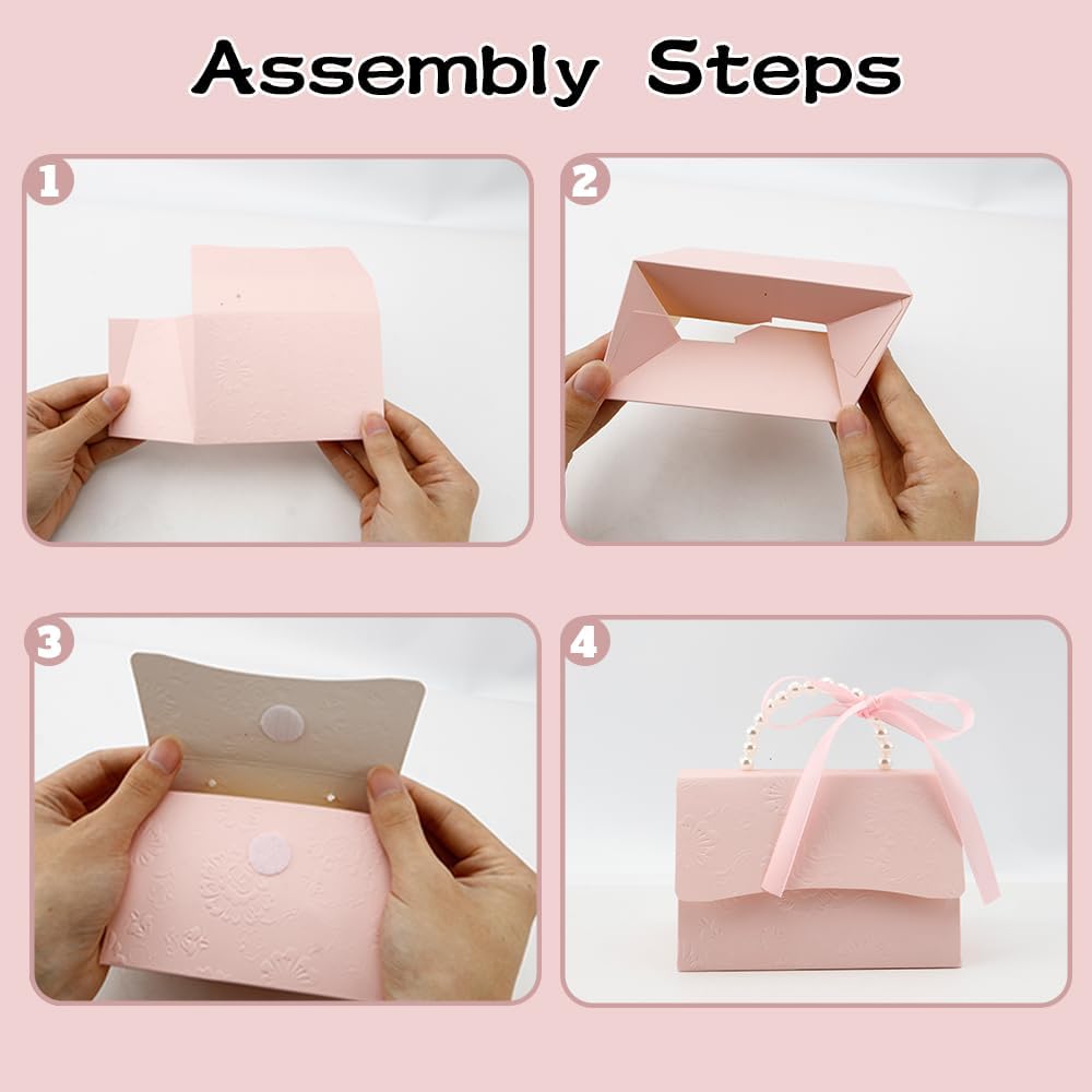 jeowicti 10Pcs Pink Large Pearl Paper Gift Boxes for Wedding Candy Gift Favors with Ribbon Ideal Decorations and Party Favor Boxes for Elegant Bridesmaid Shower Birthday and Special Occasions
