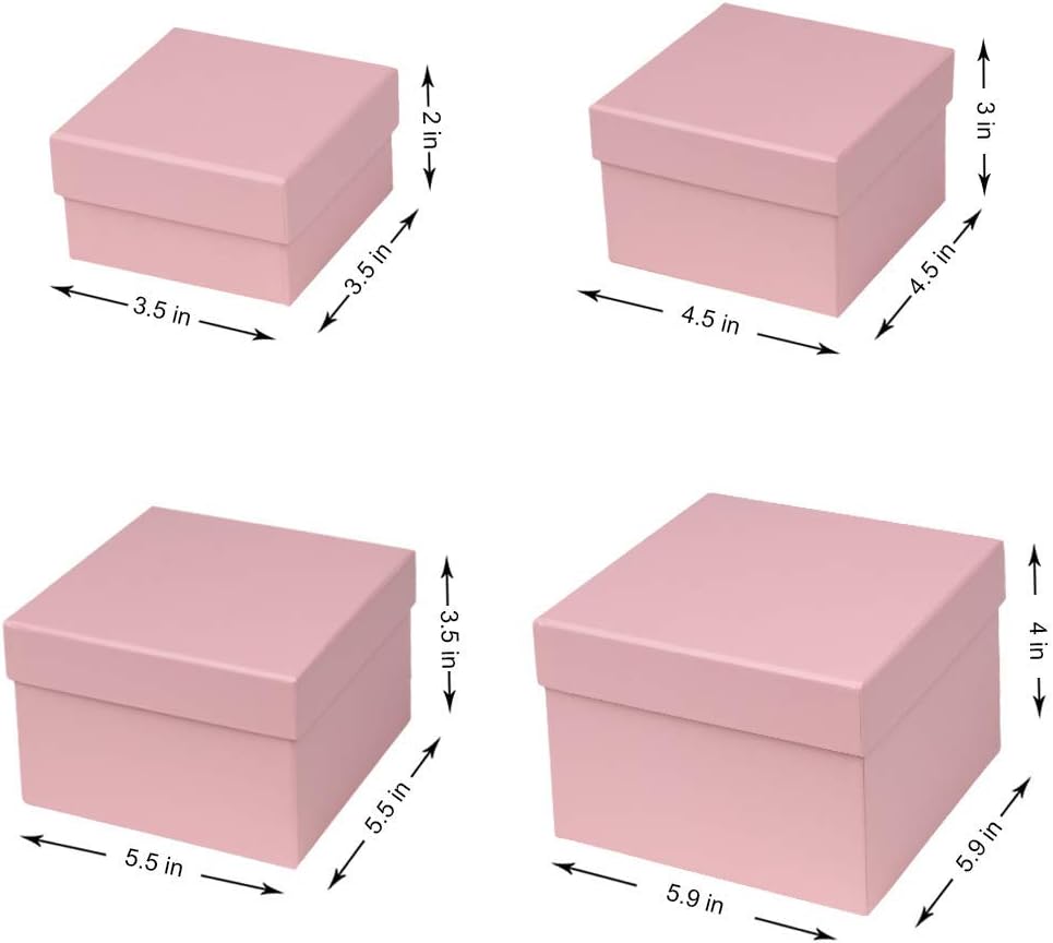 Square Gift Boxes with Lids Set of 4 Pink Gift Box Assorted Sizes Nesting Gift Boxes for Presents Birthday Bridesmaid Wedding Valentines Christmas Party Favor Boxes