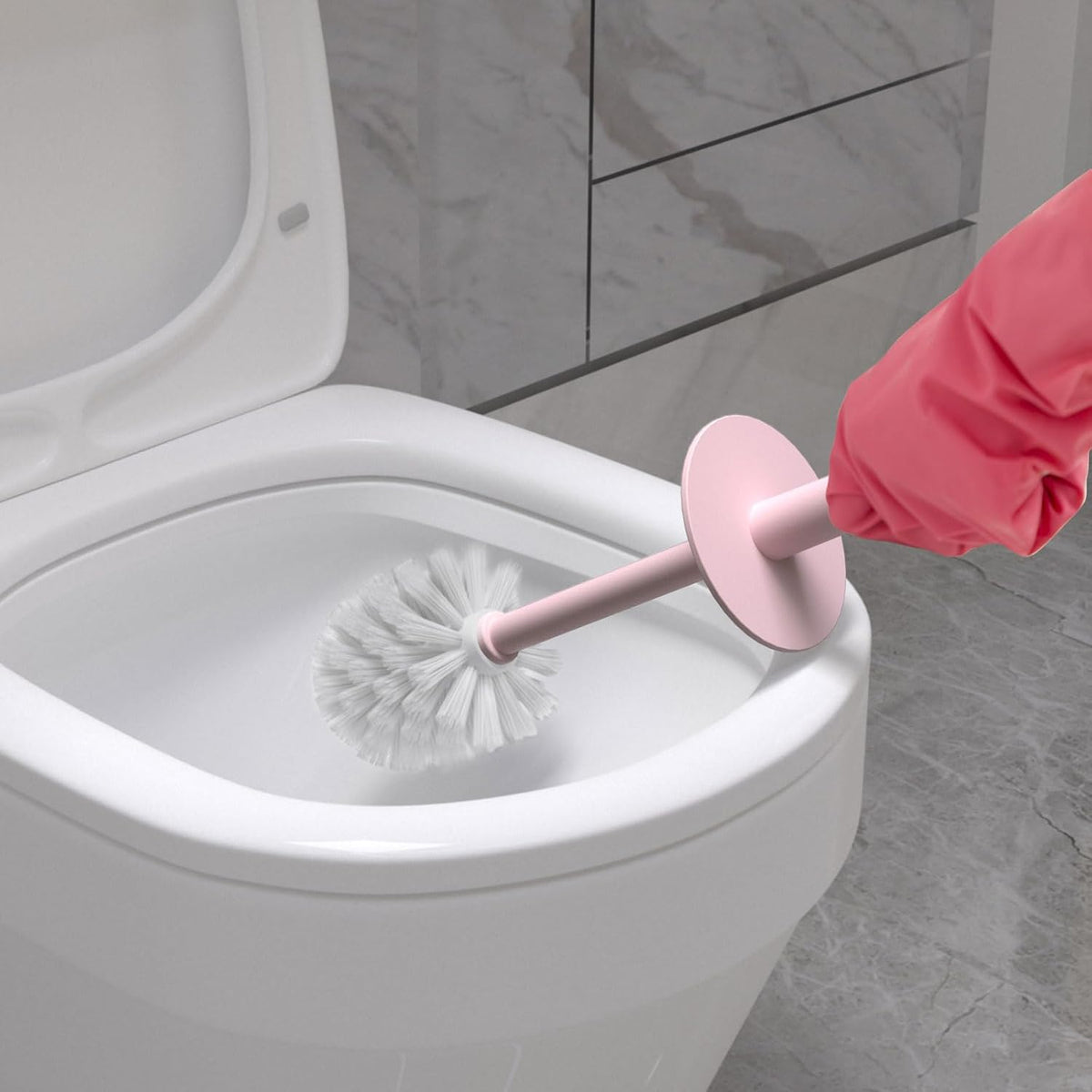 Topsky 2 Pack Compact Toilet Brush & Holder Set, Plastic Round Barrel Loo Brush with 2 Replacement Toilet Brush Head, Durable for Bathroom Toilet, Pink