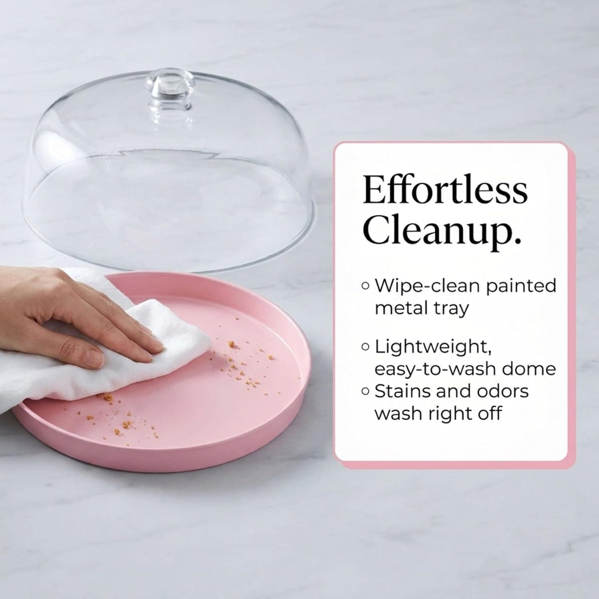 Pink Acrylic Cake Stand with Dome Cover, Metal Pie Tray, 11.5 in