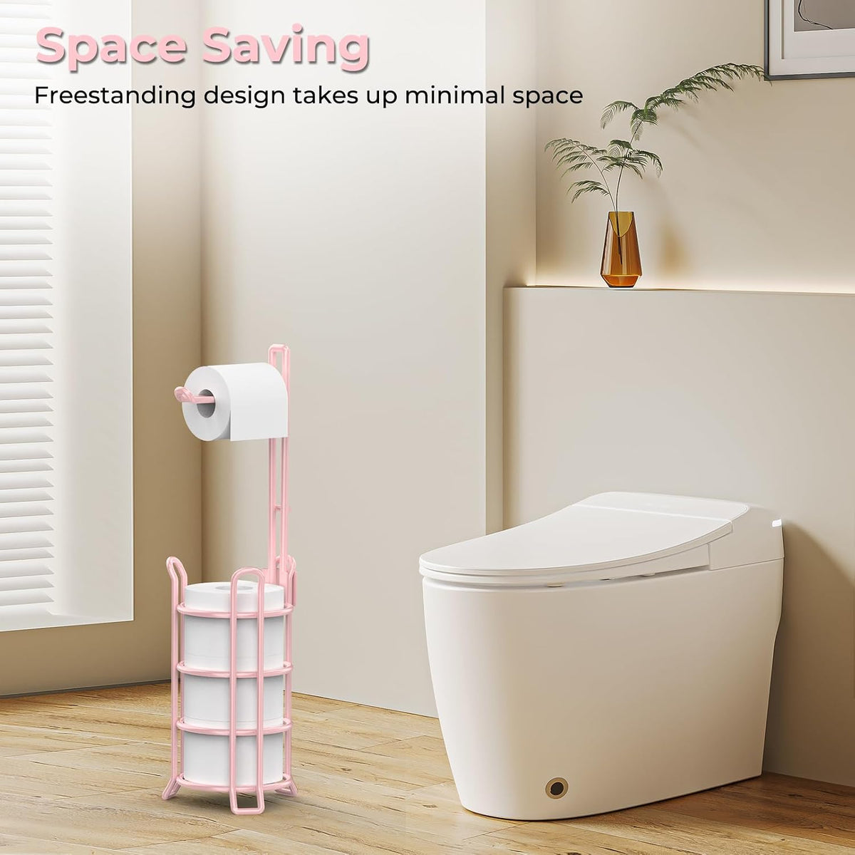 Toilet Paper Holder Stand Free Standing, Holds 4 Mega Rolls, Pink