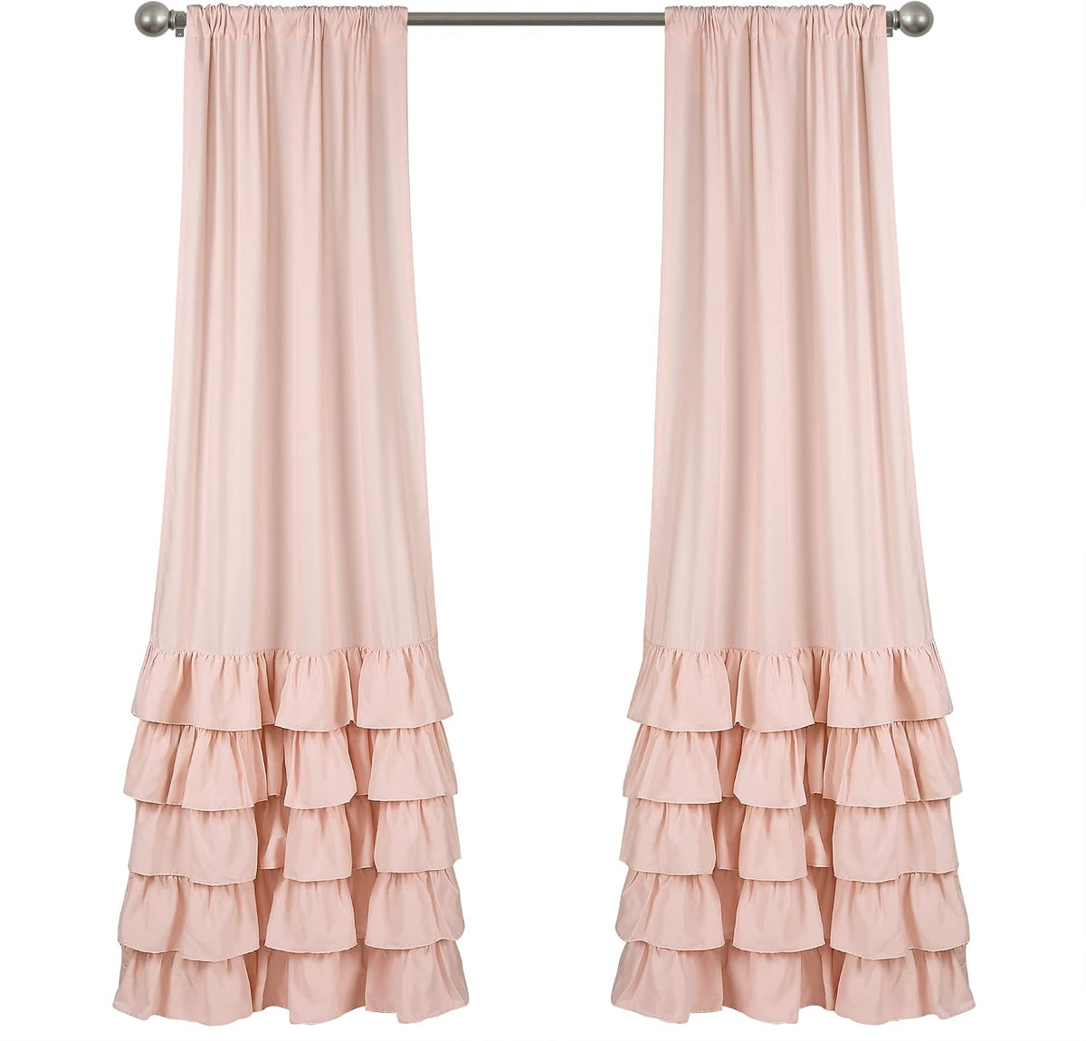 Allison Ruffle Curtains Window Panel Set for Living, Dining Room, Bedroom (Pair), 84 in L, Pink/Blush