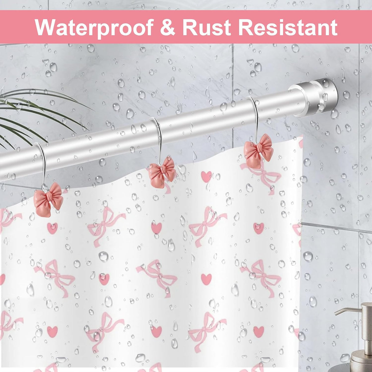 Bow Tie Decorative Shower Curtain Hooks, Pink Bow Knot Shower Curtain Ring Hanger for Bathroom Baby Kids Room Rustproof
