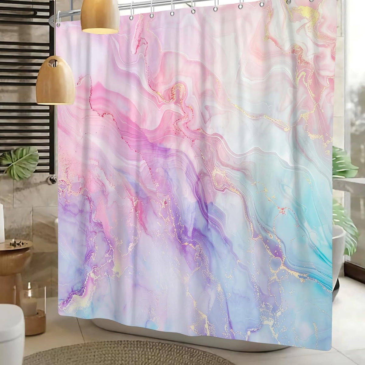 Pink Blue Marble Abstract Shower Curtain Modern Ombre Printed Bath Curtain Waterproof Washable Fabric Bathroom Bathtub Decor Shower Curtain Set with Hooks 48x72 Inch