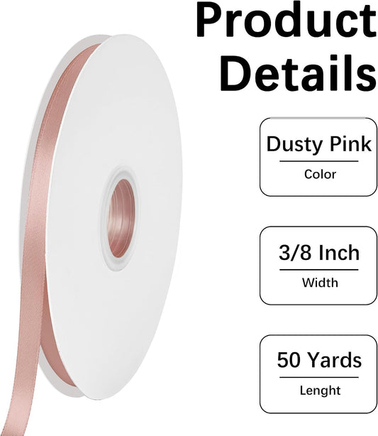 Double Face 3/8 Inch Peach Pink Satin Ribbon 50 Yards Fabric Ribbon for Gift Wrapping Bow Craft Flower Bouquet Wedding Sewing Decoration Accessories