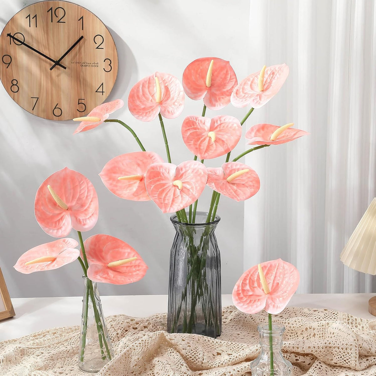 20 Pcs Artificial Anthurium Flowers 23.6 Inch, Pink
