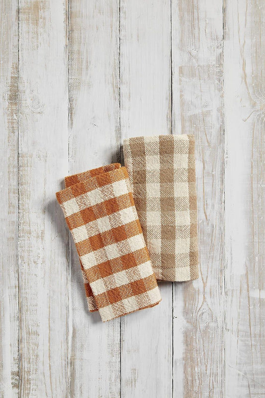 Mud Pie Harvest Check Napkin Set, Tan, 18" x 18"