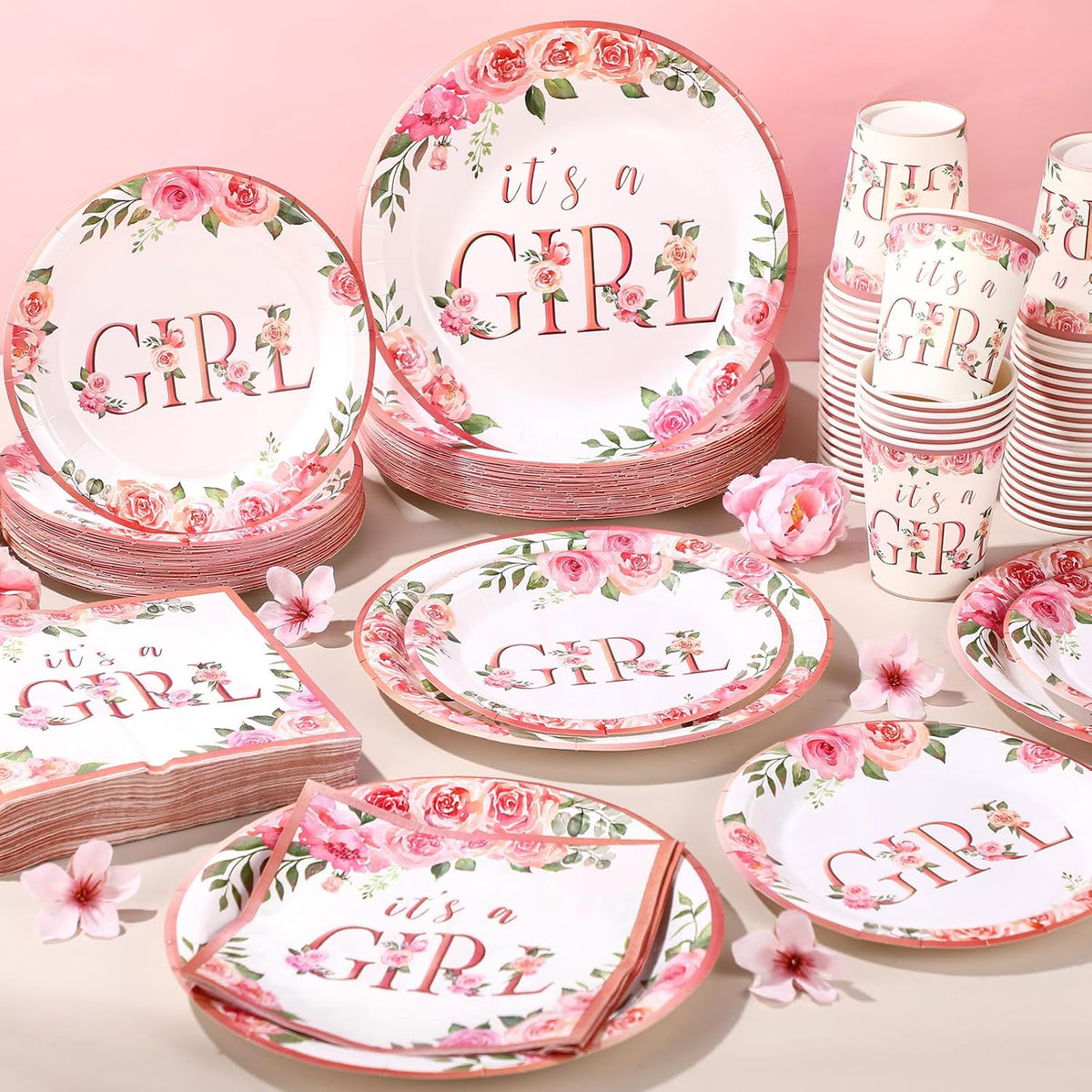 250 Pcs It's a Girl Baby Shower Decoration for Girl Serves 50