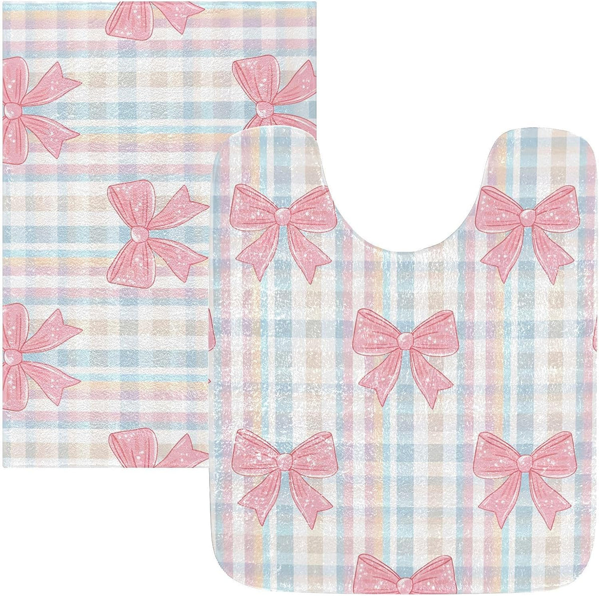 Pink Bows Checkered Bathroom Rug, Non Slip Dry Quickly Bath Mat, Absorbent Soft Bath Rug, Home Decor Accessories, 24"x16"