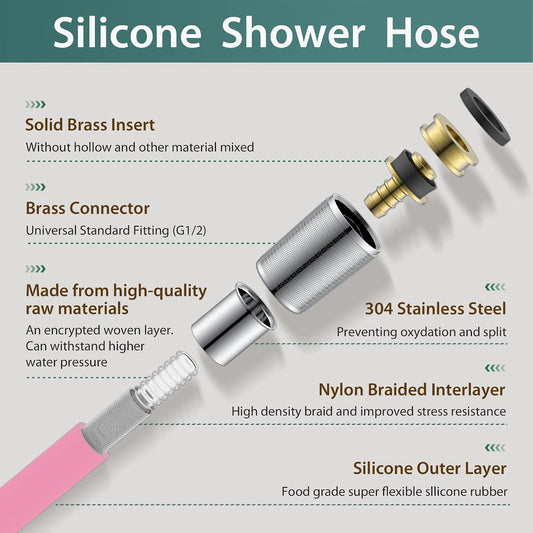 59 Inches Silicone Shower Hose Extra Long Pink
