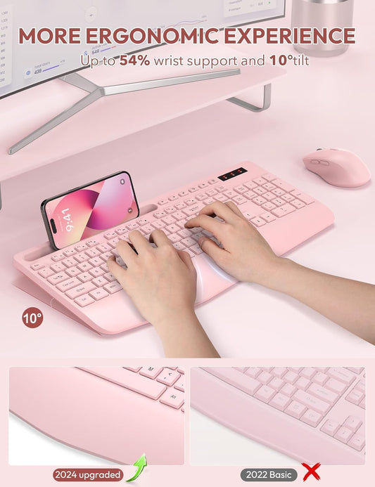 Wireless Keyboard and Mouse Combo, Full Size, Ergonomic Wrist Rest