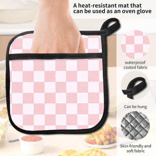 2 Pack Pot Holders for Kitchen Clearance, Cute Hot Pads, Funny Oven Pot Holders, Potholders Sets for Kitchen Heat Resistant Pink Cute Checkerboard