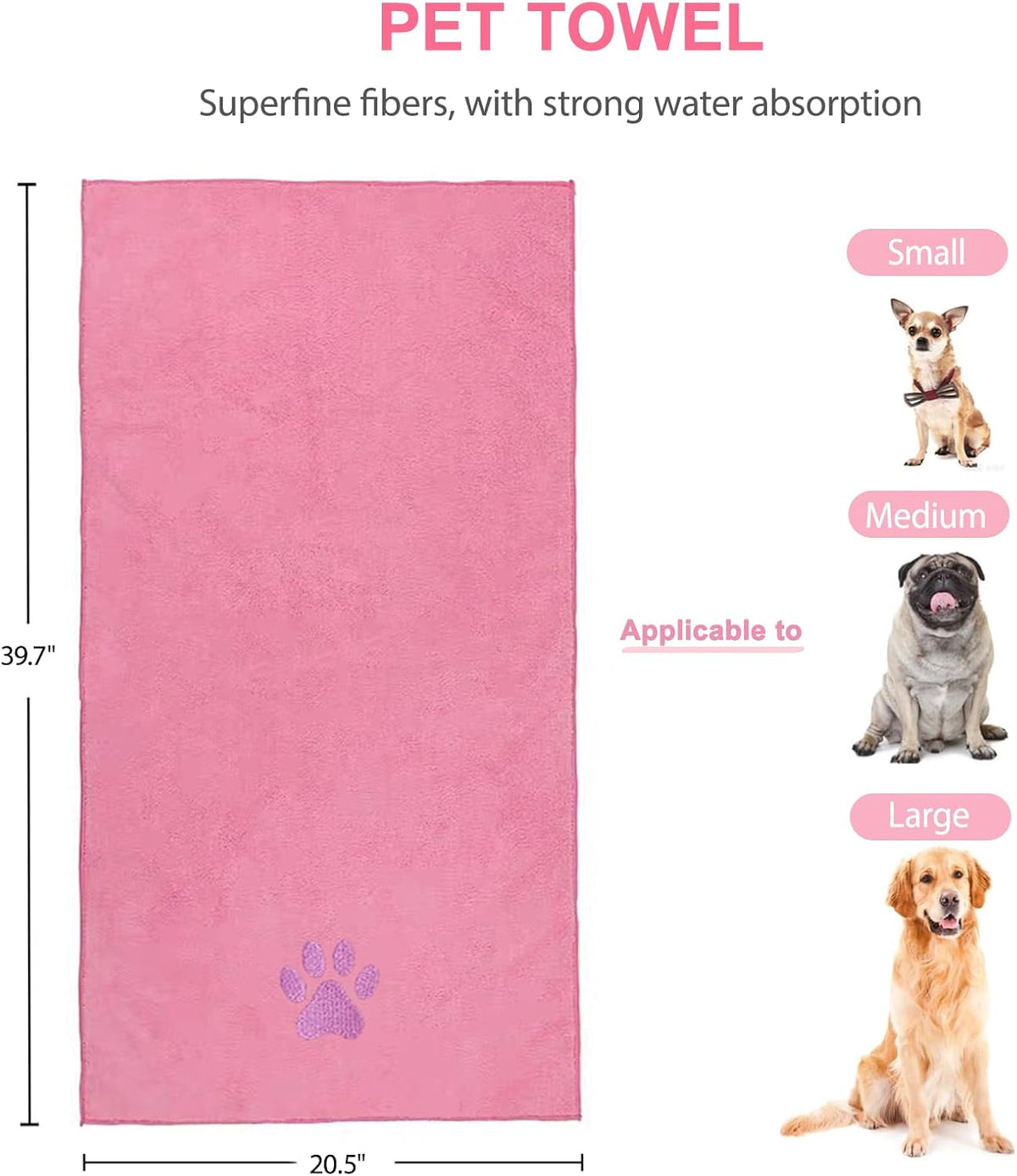 6PCS Pink Dog Washing Kit with Brush, Scrubber, Gloves, Towel & Bag