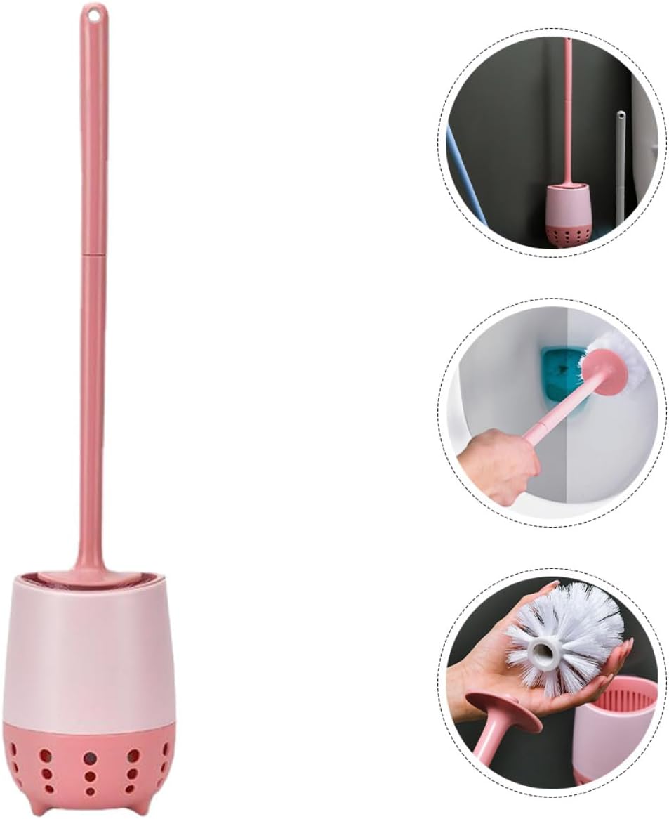 Toilet Brush and Holder Set with Long Handle Scrubber Bathroom Cleaning Tool for Toilet Bowl Wall-mountable Pink Brush Kit for Home Sanitary Use