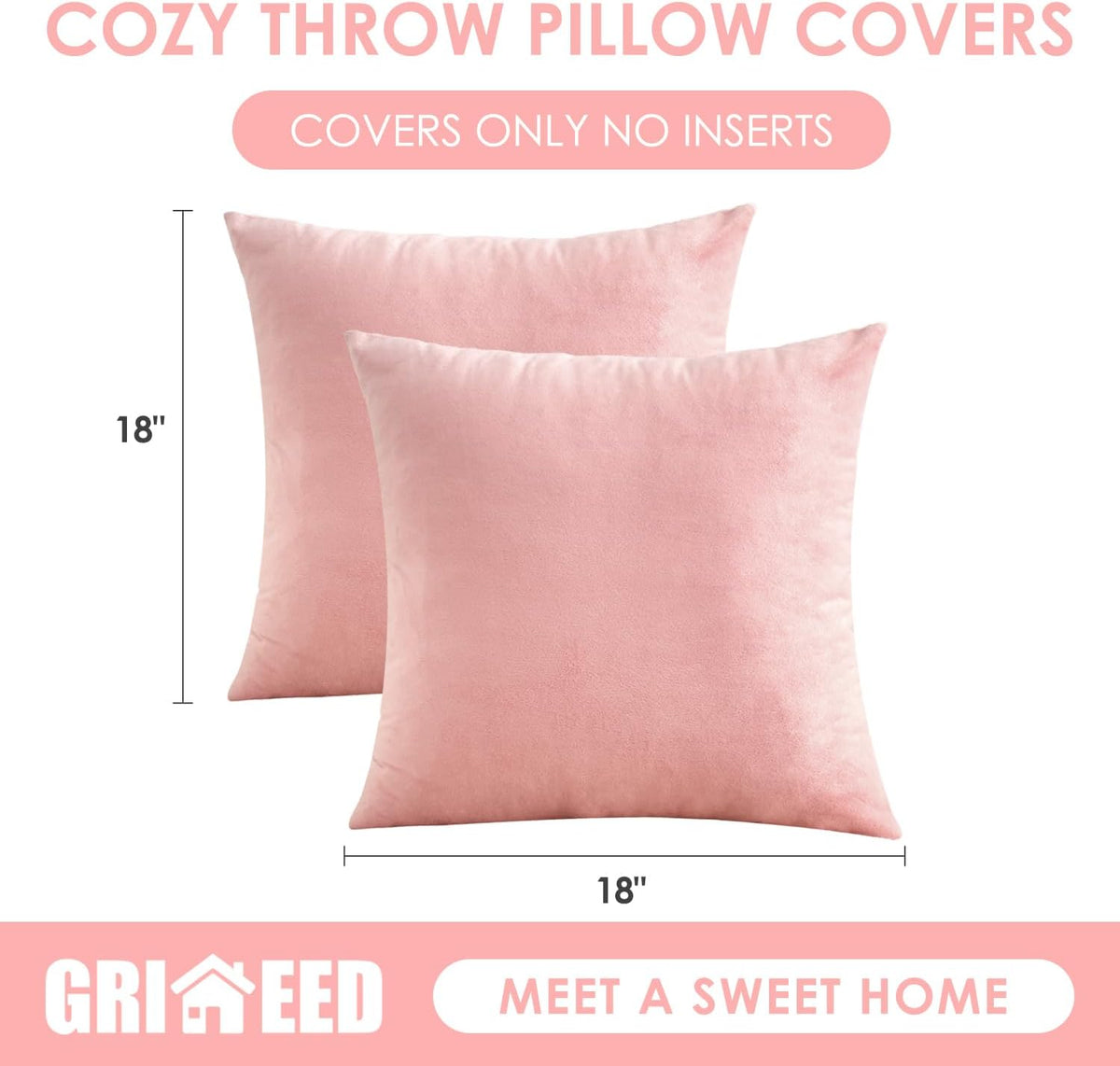 Throw Pillow Covers Pink Set of 2 18x18 Inch Pillow Covers, Soft Velvet Cute Decorative Pillowcases for Couch Sofa Bed, Home Boho Decor, Modern Cushion Covers