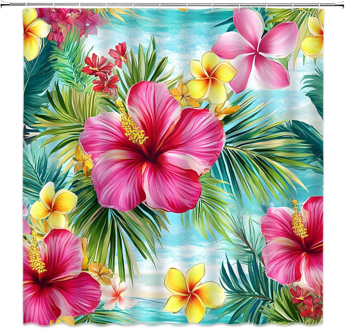 Tropical Flower Shower Curtain Summer Palm Leaf Bathroom Decor,70x70 Inch