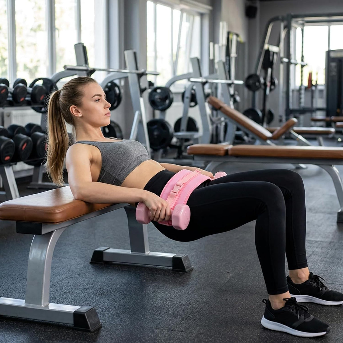 Hip Thrust Belt for Dumbbells, Wide Padded Support for Home Workouts, Adjustable Strap for Squats and Glute Bridges, Pink Training Belt for Fitness Enthusiasts and Gym Trainers