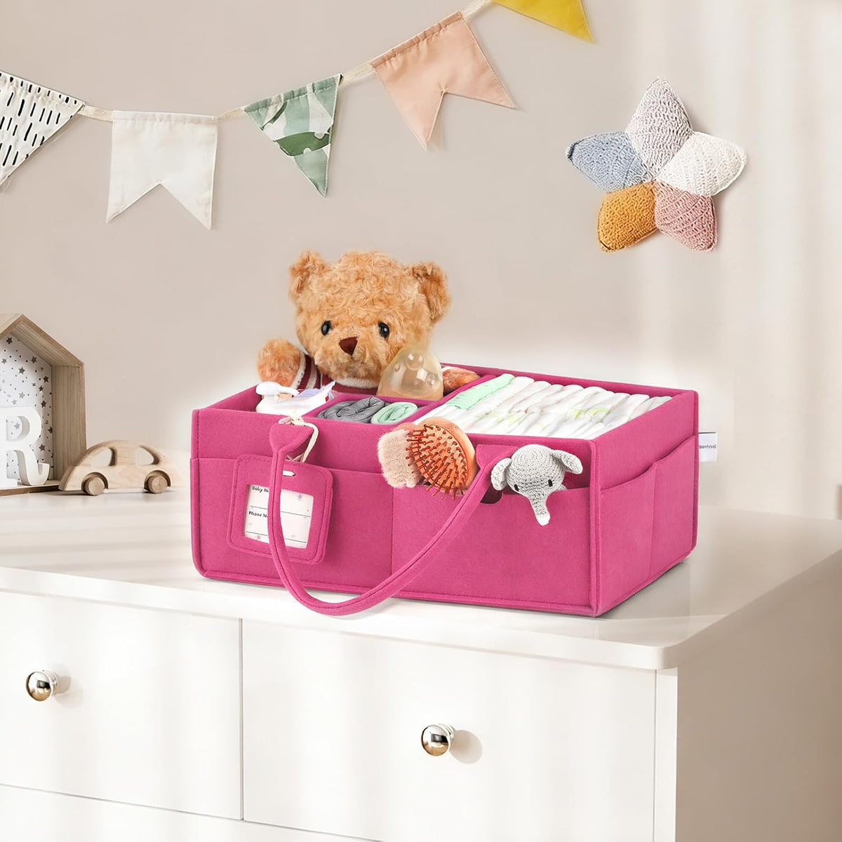 Diaper Caddy Organizer - Large Baby Caddy Organizer with Handle (Pink)