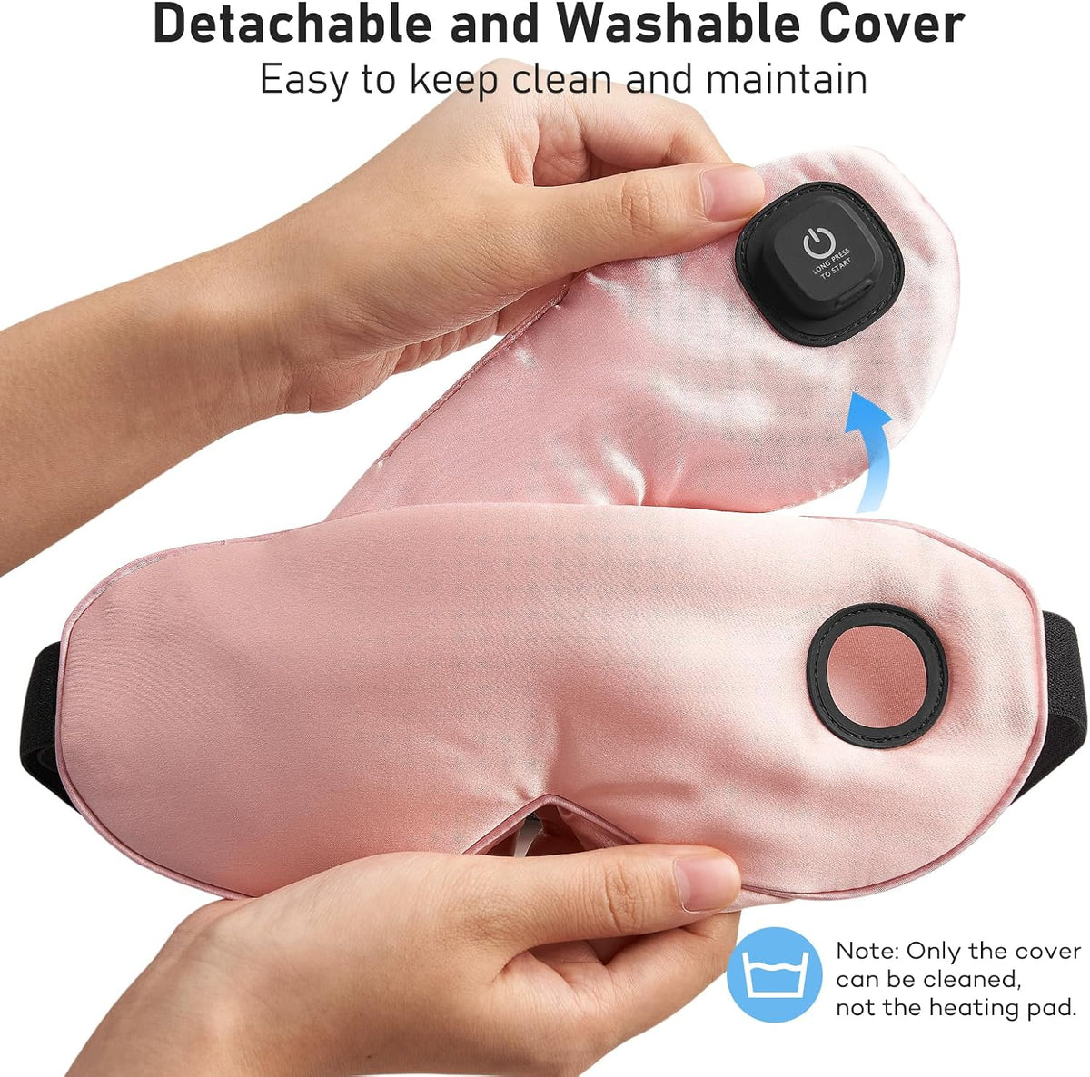 Heated Eye Mask, Silk Cordless Warm Eye Compress for Dry Eyes, Light Blocking Heat Eye Mask for Women Men, Soft Eye Heating Pad for Dry Eyes, Travel, Rechargeable, Washable Cover (Pink)