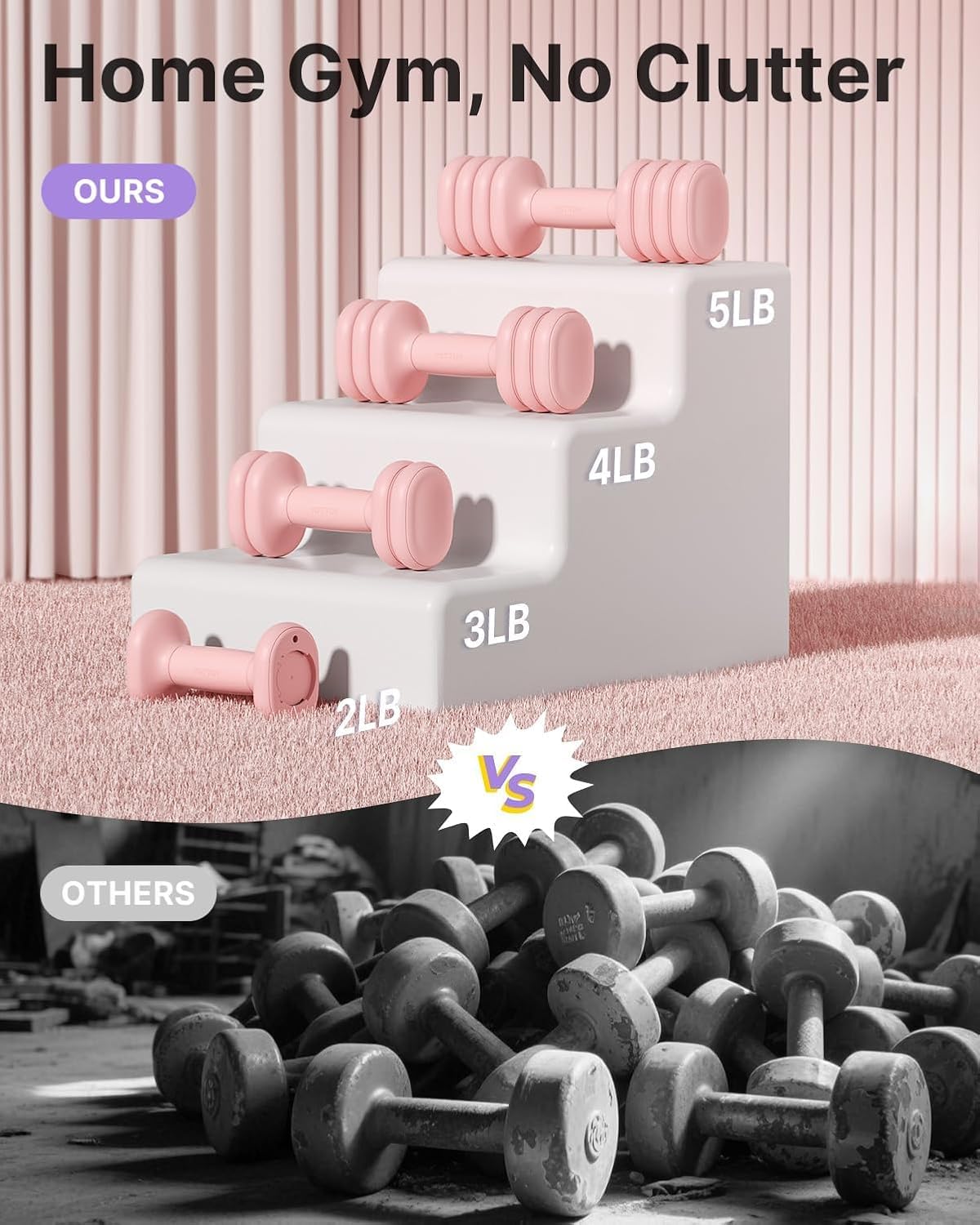 Adjustable Dumbbell Set of 2, 4-in-1 Hand Weights for Women at Home, Compact Free Weights Dumbbells Set with Soft Grip and Base, 2-5 lbs Each for Home Gym