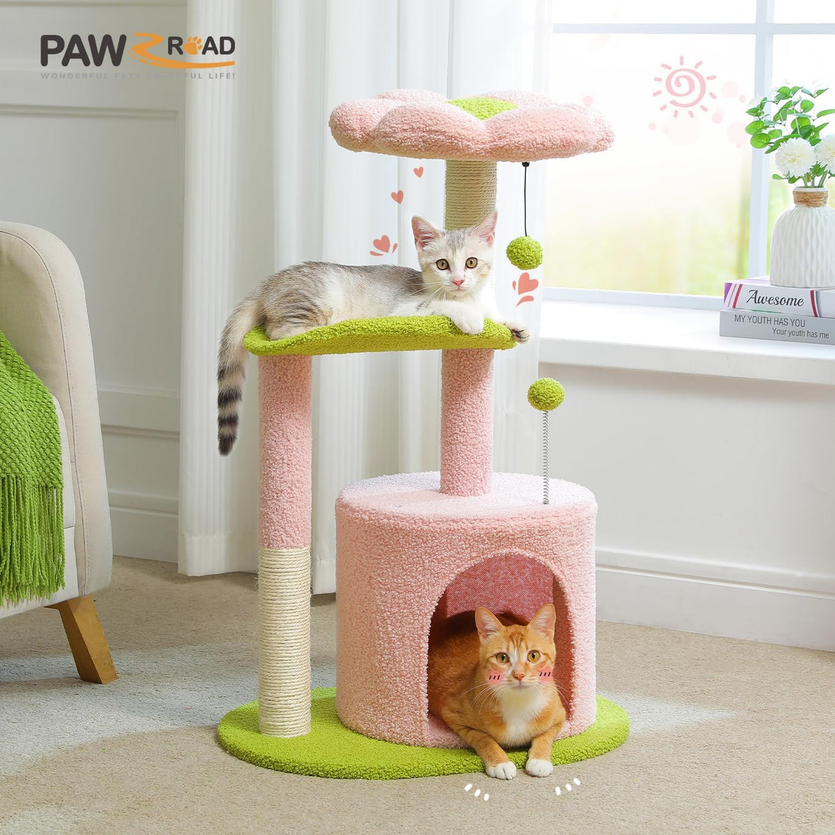 Flower Cat Tree 32" Small Cat Tower with Curved Perch Bed