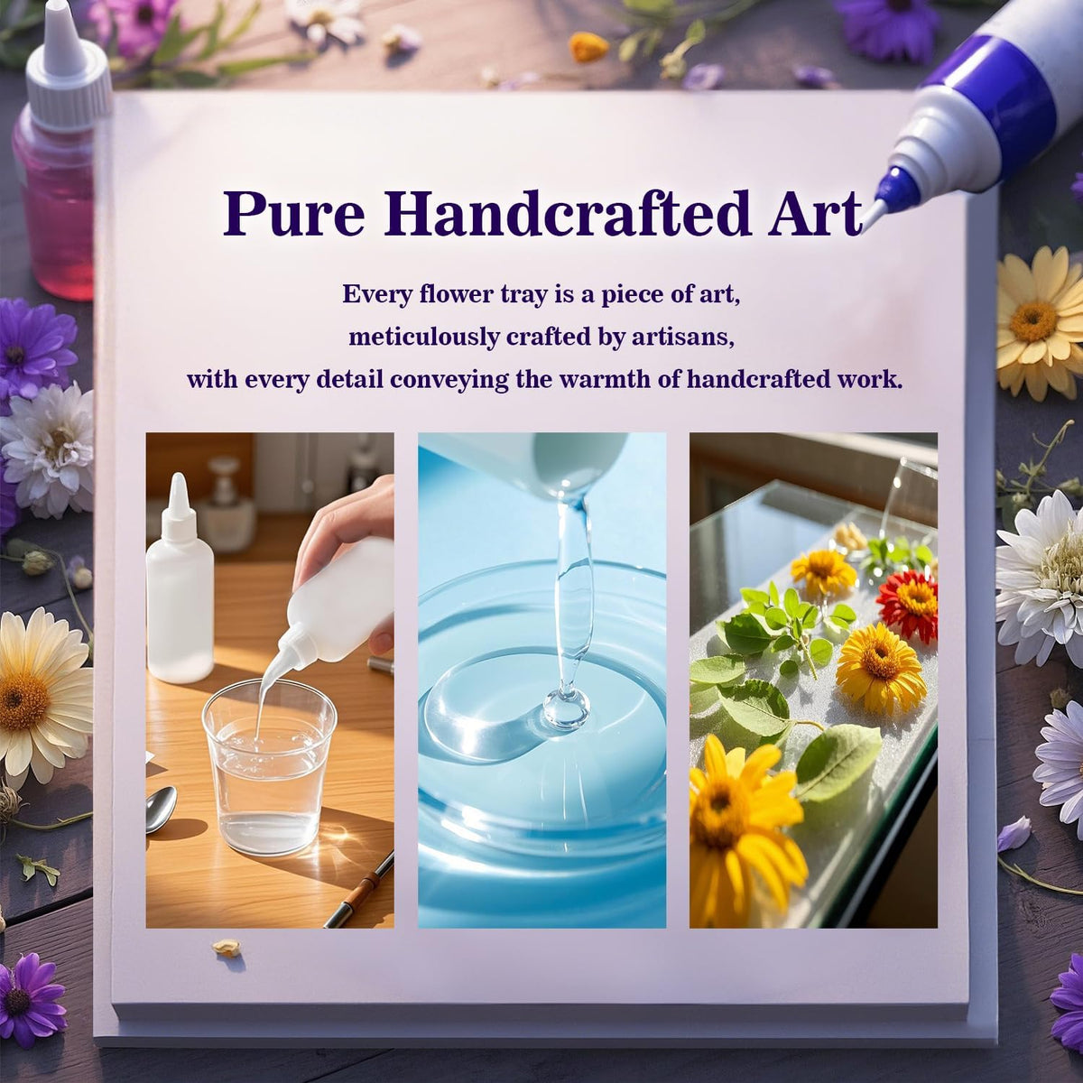 Unique Resin Flower Wood Coasters Set of 4 for Drinks, Decorative Aesthetic Coasters for Desk & Table (4, Pink)