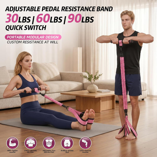 Pedal Resistance Band with Handle, 90LBS Adjustable Exercise Band