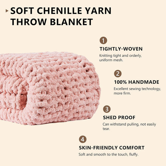 Chunky Knit Throw Blanket for Couch, 50'' x 60'' Knit Throw, Pink