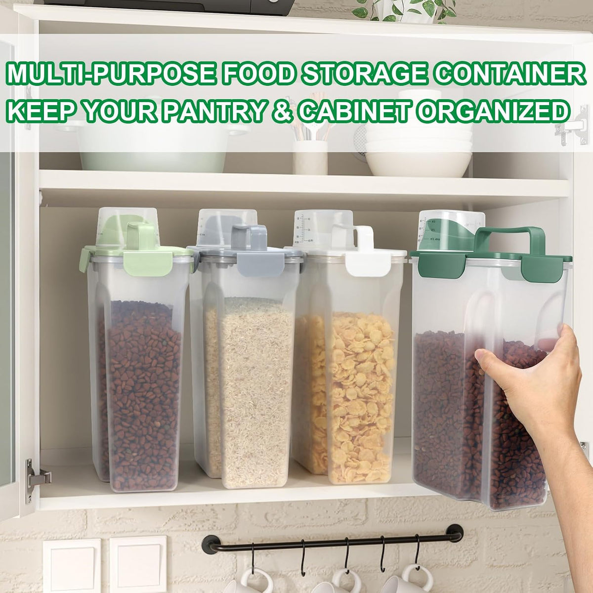 Airtight Rice Container 10 Lbs, Cereal Dispenser, Pet Cat Dog Food Storage Container, Plastic Kitchen Pantry Food Storage Holder with Cup -Pink